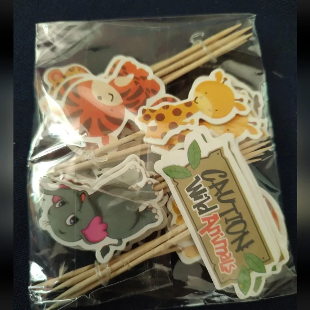 Wild Animals Cupcake Toppers, 24 Total, 8 Designs, New And Factory Sealed NWOT
